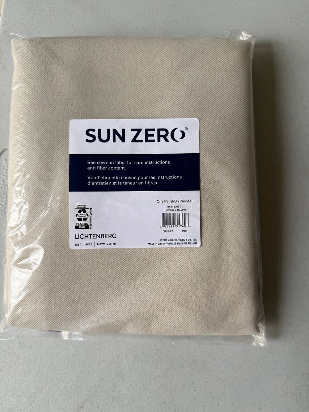 Sun Zero Blackout Curtain Panel 40x63 Pearl Rod Pocket –